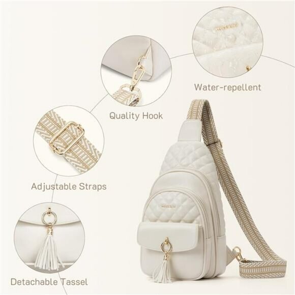 Missnine Sling Bag Crossbody Fanny Pack Quilted Chest Bag PU Leather Travel Purs - Picture 6 of 7